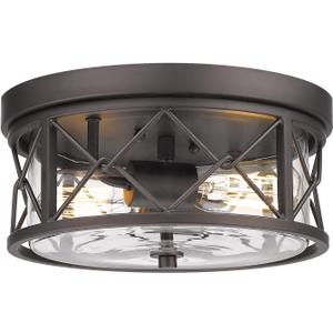 zeyu 2-Light Flush Mount Ceiling Light, 12 Inch Kitchen Light Fixtures Ceiling with Clear Glass Cover, Oil Rubbed Bronze Finish, ZY25-F ORB