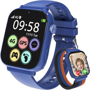 AXYWINBO Kids smart Watches for Boys Girls 4g GPS Call Text-Smart Watch for Kids Game Camera Pedometer Alarm Clock Calculator-Kid Watches Gifts for Boys Girls 4-12 Blue