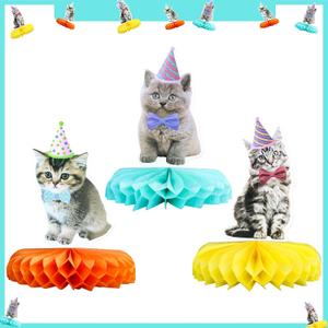 2 x Gyufise 9Pcs Cat Honeycomb Centerpieces Cat Birthday Party Supplies Kitten Party Decorations Lovely Cat Decoration Table for Cat Theme Birthday Party Baby Shower Supplies