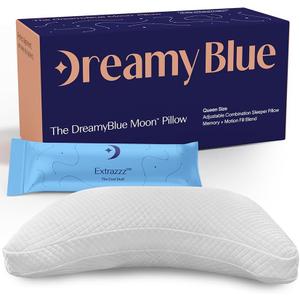 DreamyBlue Moon Pillow  Adjustable Loft, Luxury Cover, Shredded Memory Foam  for Back, Side and Combination Sleepers  Neutral Alignment for All  CertiPUR-US Certified Foam (King)