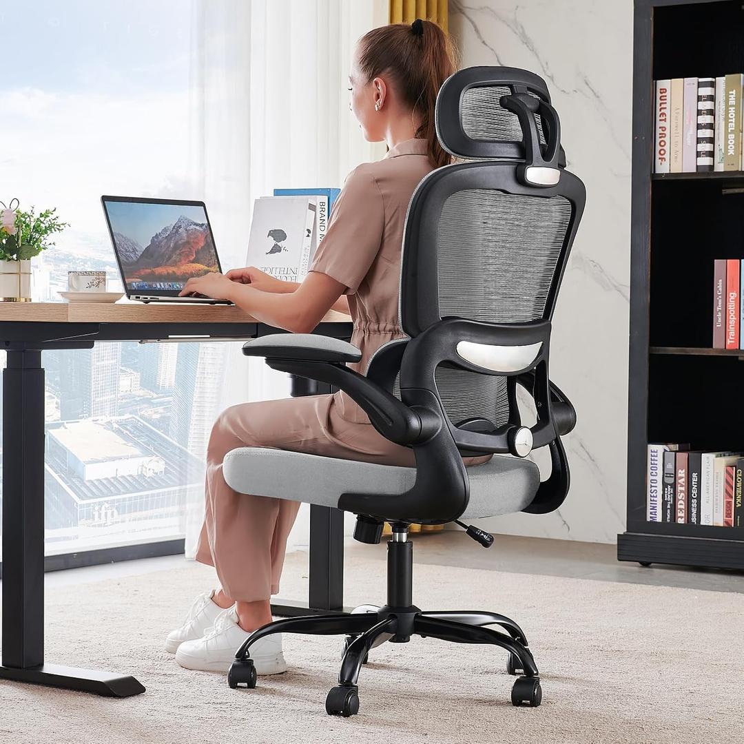 TRALT Office Chair Ergonomic Desk Chair with Lumbar Support Black Grey, 1, Pack of 1