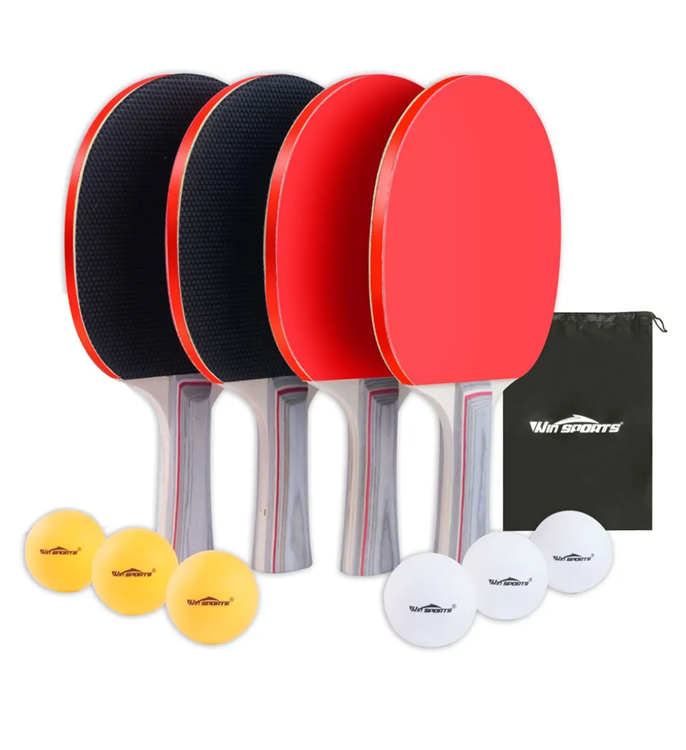 Ping Pong Paddle Set, Professional Table Tennis Racket Set with 6 Ping Pong Balls, Ping Pong Paddles 4 Player Set, Ping Pong Set Starter Kit