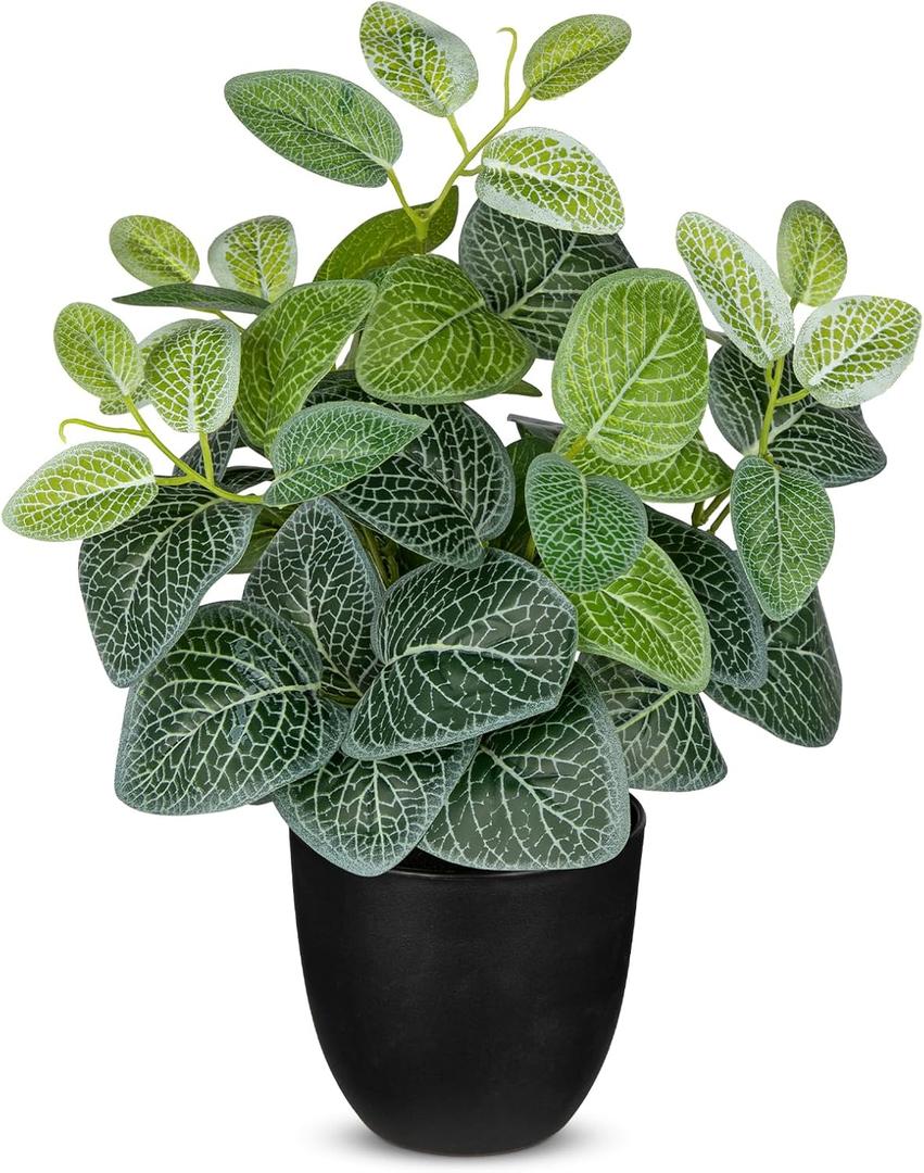 14.5" Artificial Plants Indoor Home Decor, Fake Potted Silk Plants for Shelves, Desks, Living Room, Home & Office Decor, Small Artificial Nerve Plant in Pots, Faux Potted Greenery Tropical House Plant
