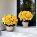 FOTEEWL Artificial Hydrangea Flower Topiary Trees - 2 Sets Faux Silk Flower Potted Plant, UV Resistant Fake Outdoor Hydrangea Bush for Front Door, Farmhouse,Garden, Porch Decor (Yellow)