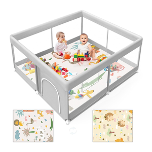 Baby Playpen with Mat, 50x50 Inch Playpen with Mat Waterproof for Babies and Toddlers Play Pen Playards Safety Gate Fence Active Center Indoor