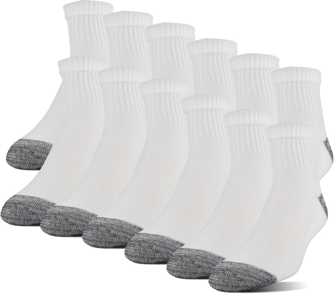 Gildan Men's Polyester Half Cushion Ankle Socks, 12-Pairs (White)