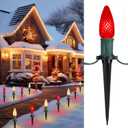 C9 LED Christmas String Lights Outdoor, 26 Feet 20 LED Christmas Pathway Lights with 20 Plastic Stakes, Connectable Waterproof for Driveways Xmas Holiday Patio Decoration, Red and Warm White (1 Pack)