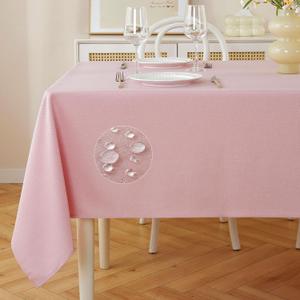 JIALE Rectangle Tables Cloth, Waterproof Stain Resistant Tablecloth, Wrinkle Free Farmhouse Dining Table Cover, Soft Fabric Table Cloths for Dinner/Party/Holiday, 52 X 70 Inch, Pink