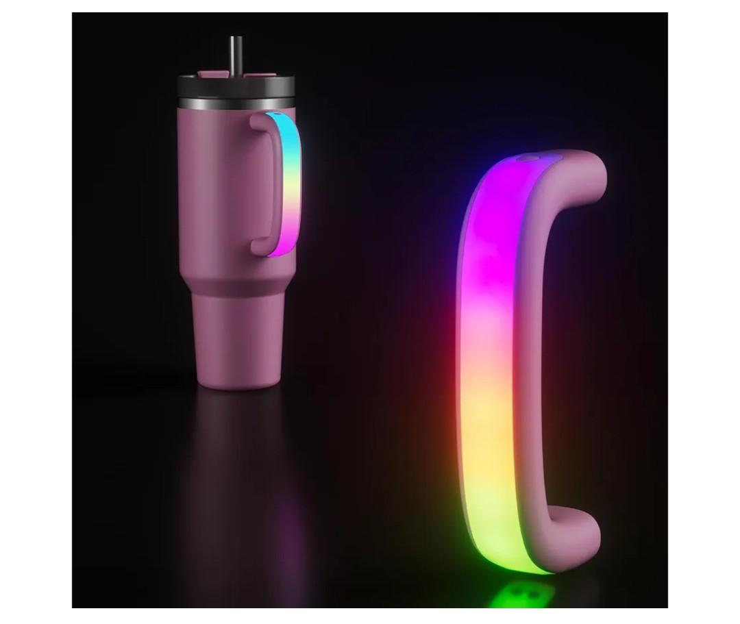6 Colors LED Light-Up Tumbler Handle for Stanley 40oz/30oz, Comfortable Water Bottle Handle for Stanley Tumbler-Compatible with 40oz Stanley Cup Accessories, Use for Outdoor, Party, Home (Peony)