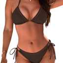 Women Two Piece Swimsuit Halter Triangle Hollow Out Bathing Suits Cheeky String Bikini Sets (Medium, Coffee)