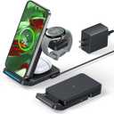 3 in 1 Foldable Wireless Charger for Google Pixel Watch 3/2(Not for Pixel Watch 4/1), Fast Charging Station Stand for Pixel 10 Pro XL/9/8/7 Pro/9a/8a/6 Pro and Buds with QC Adapter for Travel, Black