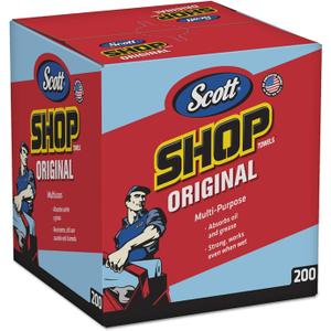Scott 75190 Shop Towels, POP-UP Box, Blue, 10 x 13, 200/Box, 8 Boxes/Carton