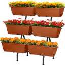HEOMU 3 Tier Vertical Garden Planter with 6 Boxes, Vertical Raised Garden Bed with Adjustable Feet Pads, Raised Planter for Herb Flower Vegetable Plants in Patio Balcony Deck Indoor Outdoor, Brick Red