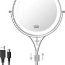 1x/10x Magnifying Mirror with 3 Color Lights and Cross Dangle Charm, 7" Lighted Makeup Mirror with Magnification, Height Adjustable Vanity Mirror, Birthday Christian Gifts for Women, Chrome