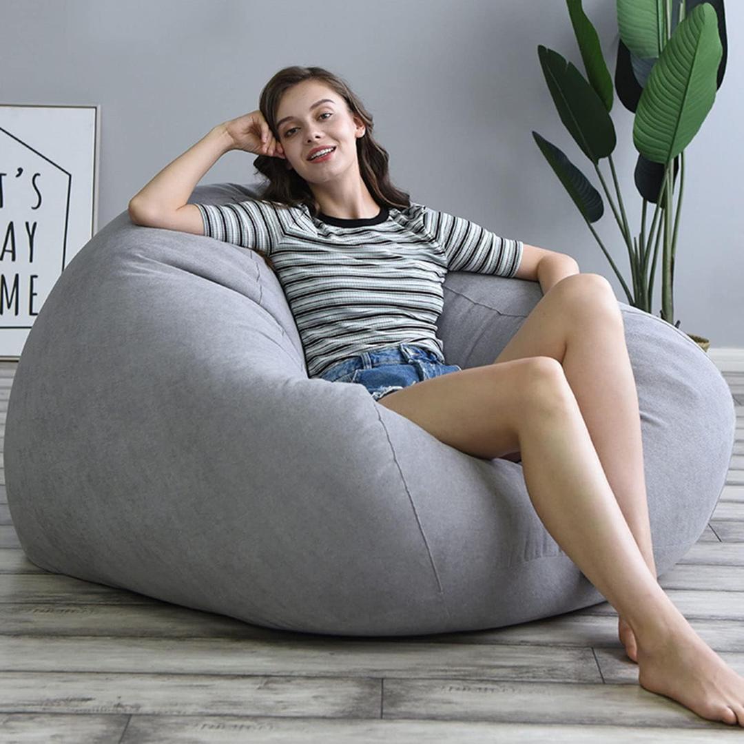 Lazy Bean Bag Sofa Chair Cover, Stuffed Animal Bean Bag Storage, Soft Washable Sturdy Zipper Beanbag Case, Sofa Lazy Sack, Super soft Lazy Lounger Tatami for balcony bedroom living room,Gray,L (Grey)