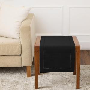Solino Home Linen Black Table Runner 36 Inches - Classic Hemstitch, 100% Pure Linen Coffee Table Runner 14 x 36 Inch Ideal for Dresser Tables - Spring, Summer, Mothers Day