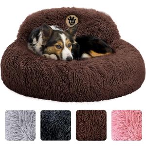PetJett Calming Dog Bed Medium Size Dog - 30'' Donut Bed, Anti-Slip & Washable Super Soft Fluffy Plush Round Bed, Anti-Anxiety Premium Comfort Pet Bed, Fits Dogs up to 45 lbs - Brown