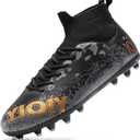 Unisex-Child Soccer Cleats High-top Youth Football Training Shoes (3.5 Big Kid, Black/Gold)