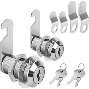 Cabinet Cam Lock Keyed Alike, 1-1/8'' (Length) Cylinder Fits on 7/8'' Max Panel Thickness, Secure File Drawer Mailbox RV Storage Replacement Set, Chrome-Finish Zinc Alloy (1-1/8 Inch 2Pcs)