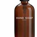 Amber Glass Hand Soap Dispenser Bathroom Set by Brighter Barns - Refillable Liquid Hand Soap Dispenser Tray and Pump Set for Kitchen - Modern Bathroom Decor & Accessories for Airbnb, RV, Hotel (Amber)