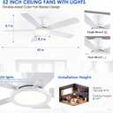 BYKISTOK 52In Flush Mount Ceiling Fans with Lights - White Low ProfileCeiling Fan with Remote/APP, Reversible, 3CCT Dimmable, Modern Fan Light for Indoor Living Room, Outdoor Covered Patios