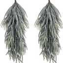 2 Pcs Artificial Christmas Snow Teardrop Swag, 28" Faux Glitter Snow Flocked Norfolk Pine Teardrop Door Swag, White Frosted Real Touch Pine Wreath Staircase Swags for Xmas Door Mantle Fireplace Decor