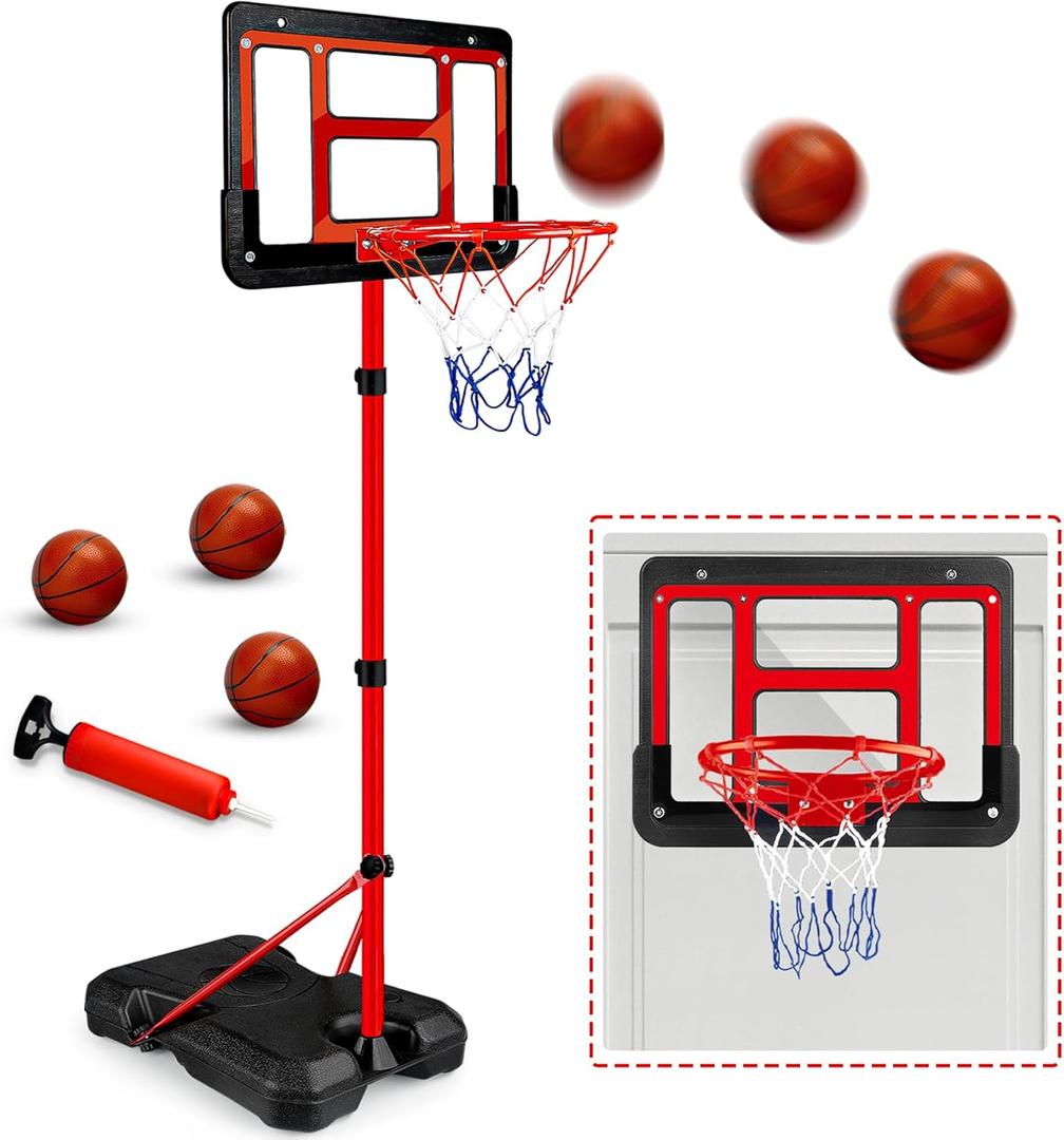 Kids Basketball Hoop with Stand, Adjustable Basketball Set, Toddler Basketball Toys for Boys Age 3 4 5 6 7 8, Indoor Outdoor Backyard Sport Game Gifts