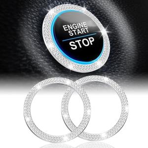 LivTee 1 PCS Crystal Double Rhinestone Car Engine Start Stop Decoration Ring, Bling Car Interior Accessories for Women, Push to Start Button Cover Sticker, Automotive Decals, White
