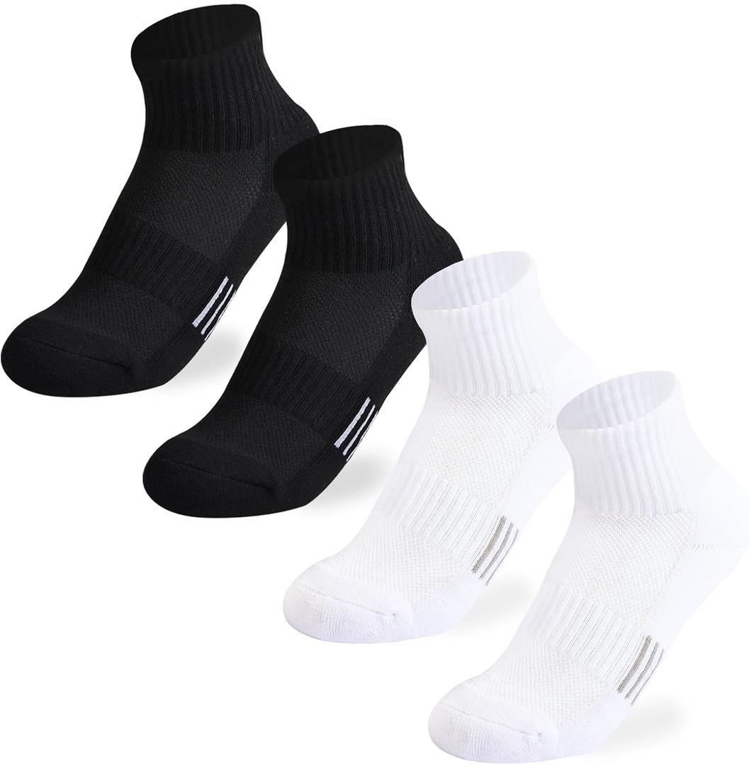 Boys Socks Girls Cushioned Athletic Socks Cotton Mesh Quarter Sock Youth Sport Ankle Sock 4/8 Pairs (Black, L)