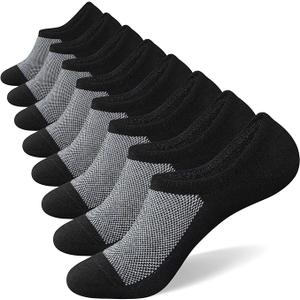 No Show Socks for Men 8 pack Cotton Thin Low Cut Non Slip for Loafer Flats Sneakers 6-11/ 12-15 (8 Pairs - Black, US Shoes Size 5-8)