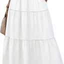 Bellcoco Long Skirts for Women Maxi Spring Summer Swing Tiered A-Line Elastic High Waist Boho Flowy Skirts with Pockets White Large