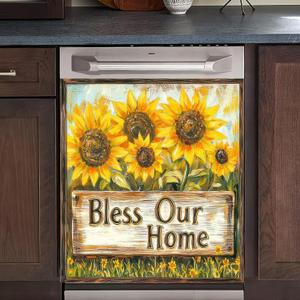 Dishwasher Magnet Cover Sunflower Vintage Wood Grain Dishwasher Magnet Decoration Flower Sunflower Dishwasher Magnet Decorative for Spring Summer Kitchen Refrigerator Cover 23x26 Inch
