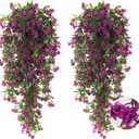 RECUTMS 2Pcs Artificial Hanging Flower Greenery Plants Faux Greenery Artificial Plants for Outdoors Hanging Basket Plastic Home Garden Wedding Party Decorations(Fuchsia)