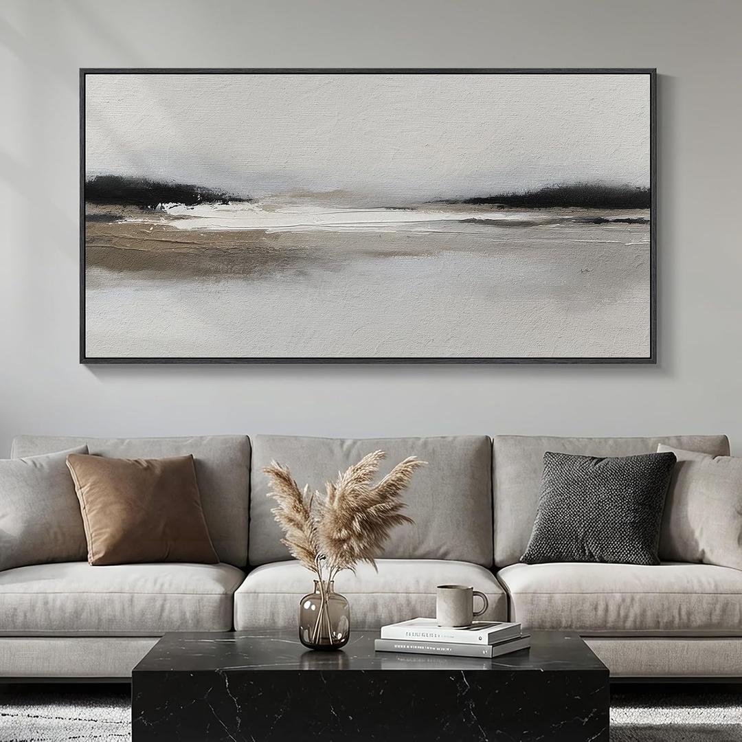 Large Framed Black and White Abstract Wall Art for Living Room, 30x60 In