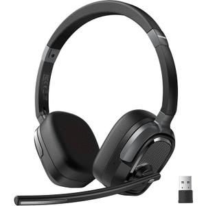 TECKNET Wireless Headset with Mic for Work, V6.0 Bluetooth Headset with AI Noise-Cancelling Microphone & USB-A Dongle, 50H Playtime & Mute, On-Ear Headphones for PC, Laptop, Phone, Office & Trucker