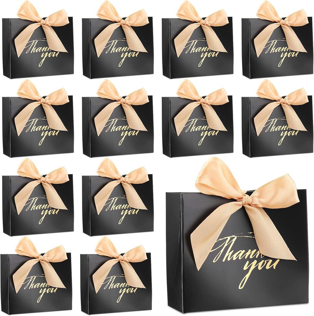 Wesiti 80 Packs Small Thank You Gift Bags,Coquette Bowknot Party Favor,Bow Ribbon Boxes for Wedding Bridal,4.5 x 1.8 x 3.9 in (Black Foil)