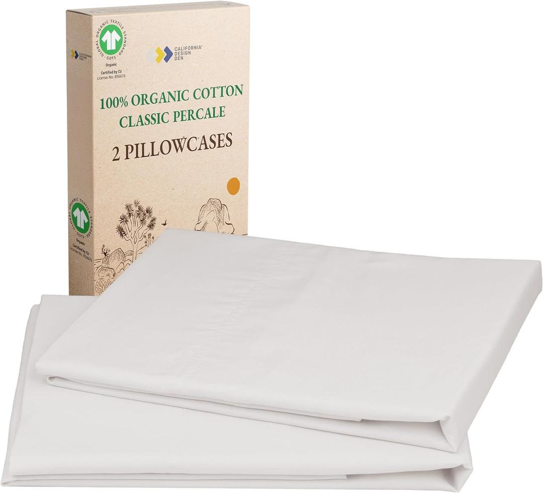 California Design Den Standard/Queen Pillowcases Set of 2-100% Organic Cotton, Crisp Percale, Breathable, Fits Both Standard and Queen Pillows - Stone (True Beige)