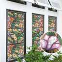 Amiya Stained Glass Window Film,Rainbow Window Privacy Film,Non-Adhesive Reusable Decorative for Home,Room,Door 23.6x78.7Inch,Floral, 23.6 X157.5 inches