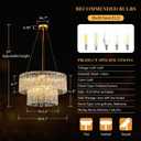 20" Crystal Chandelier Modern Gold Glass Chandeliers 2-Tier Round Elegant Luxury Lighting 6-Light Drum Crystal Chandelier for Dining Room Kitchen Restaurant Foyer Bedroom Living Room