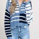 Saodimallsu Womens Striped Cropped Sweater Color Block Zip Up Long Sleeve Mock Neck Loose Pullover Jumpers