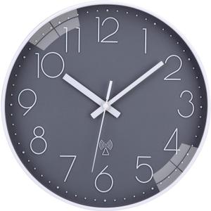 Atomic Wall Clock Silent Battery Operated Round Modern 12 Inch Wall Clock Non Ticking Easy to Read Gray Decor Analog Clock for Bedroom, Living Room, Kitchen, Office, School, Classroom,Home