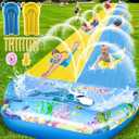 VEEST 33 FT Extra Long Water Slides for Kids Adults, Giant Double Lawn Water Slip Heavy Duty with 2 Bodyboards, Summer Water Slides with Crash Pad for Backyard Outdoor