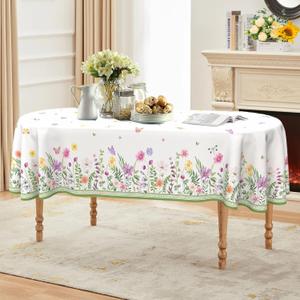 Spring Summer Flower Tablecloth Oval 52x70 Inch, Oval Floral Tablecloths Stain Resistant Wrinkle Free Wildflower Table Cloth Decor for Dinner Party Picnic