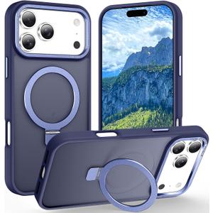 Magnetic for iPhone 17 Pro Max Case with Ring Stand, [10 FT Drop Protection] [Velvety Touch] Slim Translucent Matte Back Shockproof Phone Case for iPhone 17 Pro Max 6.9'', Blue
