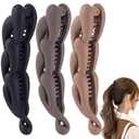 Mxxipp 3pcs French Banana Clips, Non-Slip Classic Large Hair Claws, Fish Shaped Double Combs Hair Holder for Women Curly Straight Long Thick Thin Hair- Dark Coffee & Coffee & Black