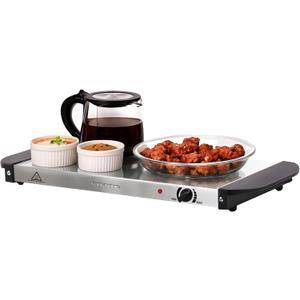 OVENTE Electric Warming Tray with Adjustable Temperature Control, Compact Food Warmer & Server for Buffets, Parties, Events, and Dinners, Cool-Touch Handles, Stainless Steel, Silver FW170S