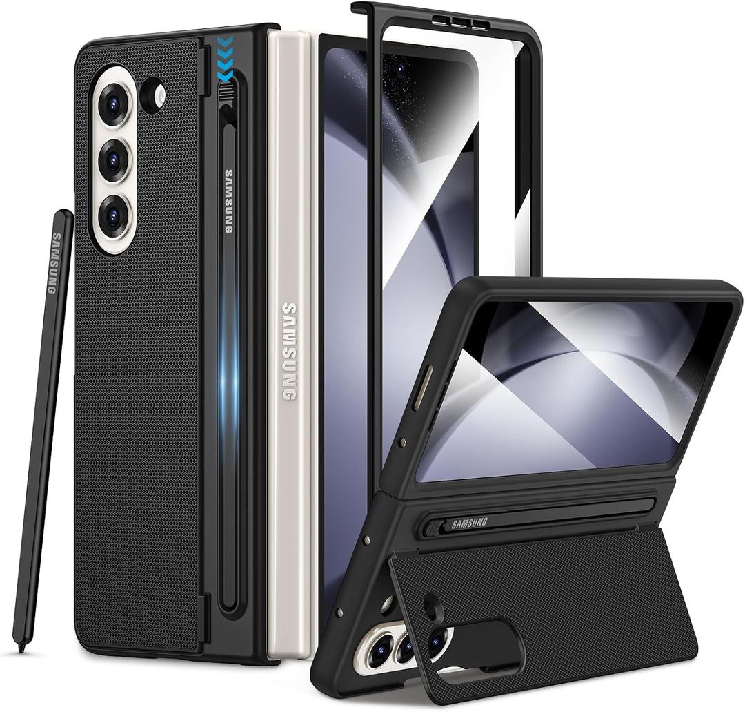 Maxdara for Z Fold 5 Case with S Pen Holder, Galaxy Z Fold 5 Case with Hidden Foldable Kickstand and Built-in Screen Protector, Slim Shockproof Phone Cover, Black