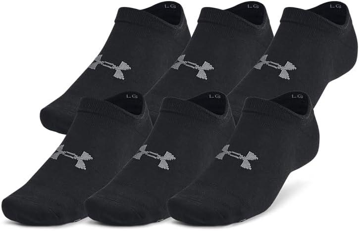 Under Armour Unisex Adult Essential No Show Socks (6-Pairs) ((001) Black / Black / Castlerock)