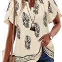 Timeson Womens Summer Tops Boho Short Sleeve Business Casual Blouses Button Down Floral Shirts Fashion Beach Vacation Clothes (XL)