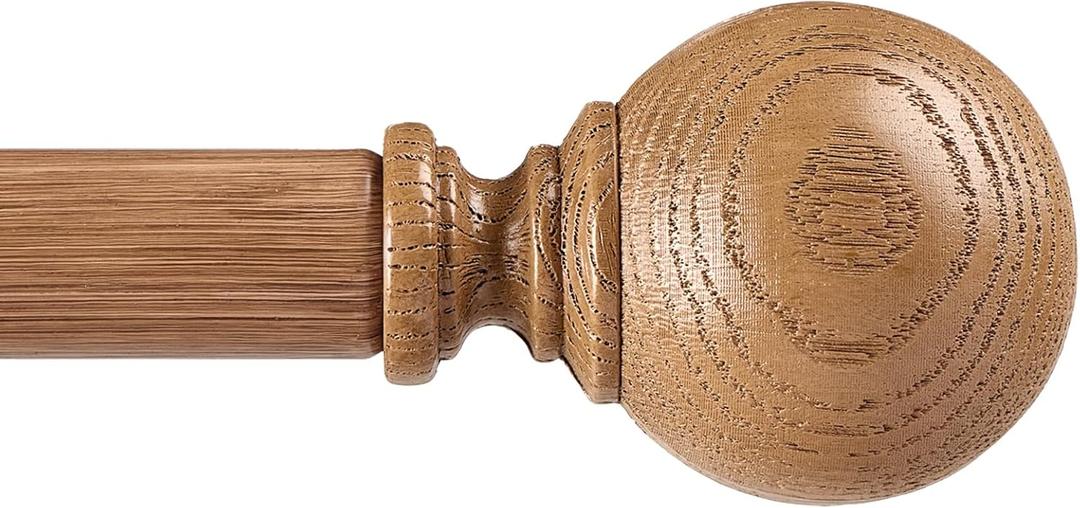 Wood Curtain Rods for Windows 48-84 inch, 1" Adjustable Heavy Duty Rustic Drapery Rod with Imitation Wood Grain Finials, Oak Brown Boho Farmhouse Curtain Pole for Living Room & Bedroom (Light Drown)